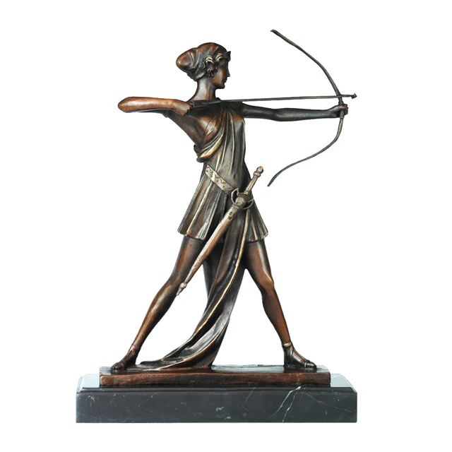 Estatua de bronce con arco y para mujer, escultura de Guerrero Vintage, femenina de latón, decoración del hogar, 33CM _ AliExpress