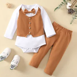Costume pour bébé garçon de 0 à 2 ans, nouveau Style britannique, ensemble de vêtements pour nouveau né, à manches longues, faux gilet, barboteuse, printemps 2022 