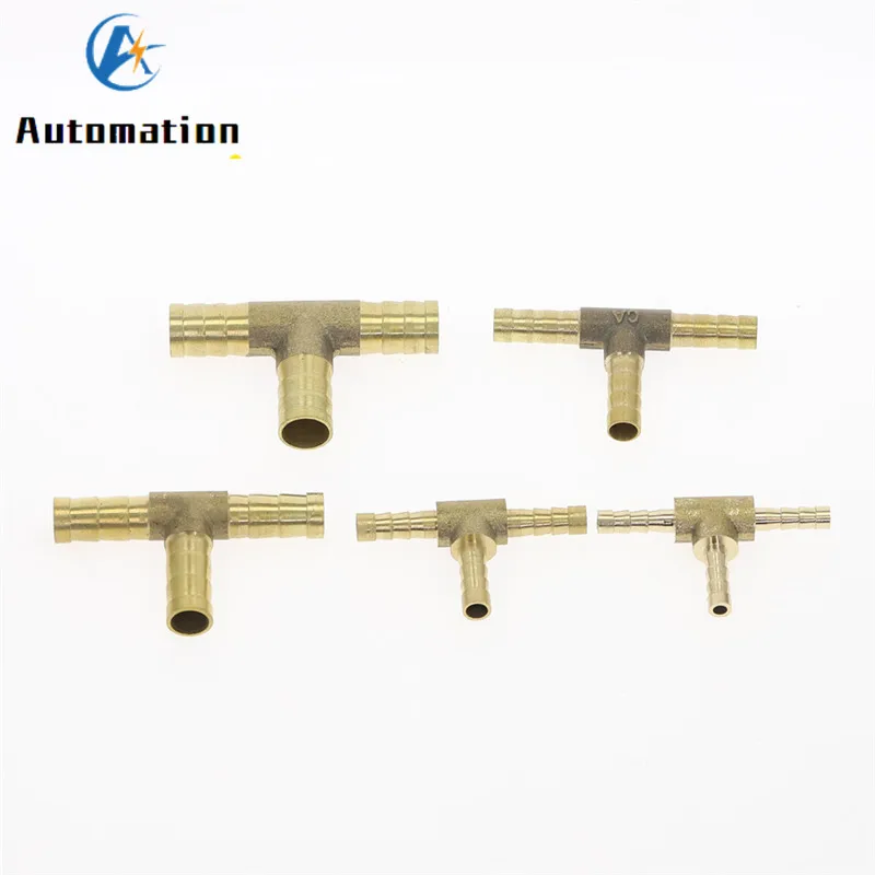 T-Shape Brass Barb Hose Fitting Tee 4mm 6mm 8mm 10mm 12mm 16mm 3 Way Hose Tube Barb Brass Barbed Coupling Connector Adapter