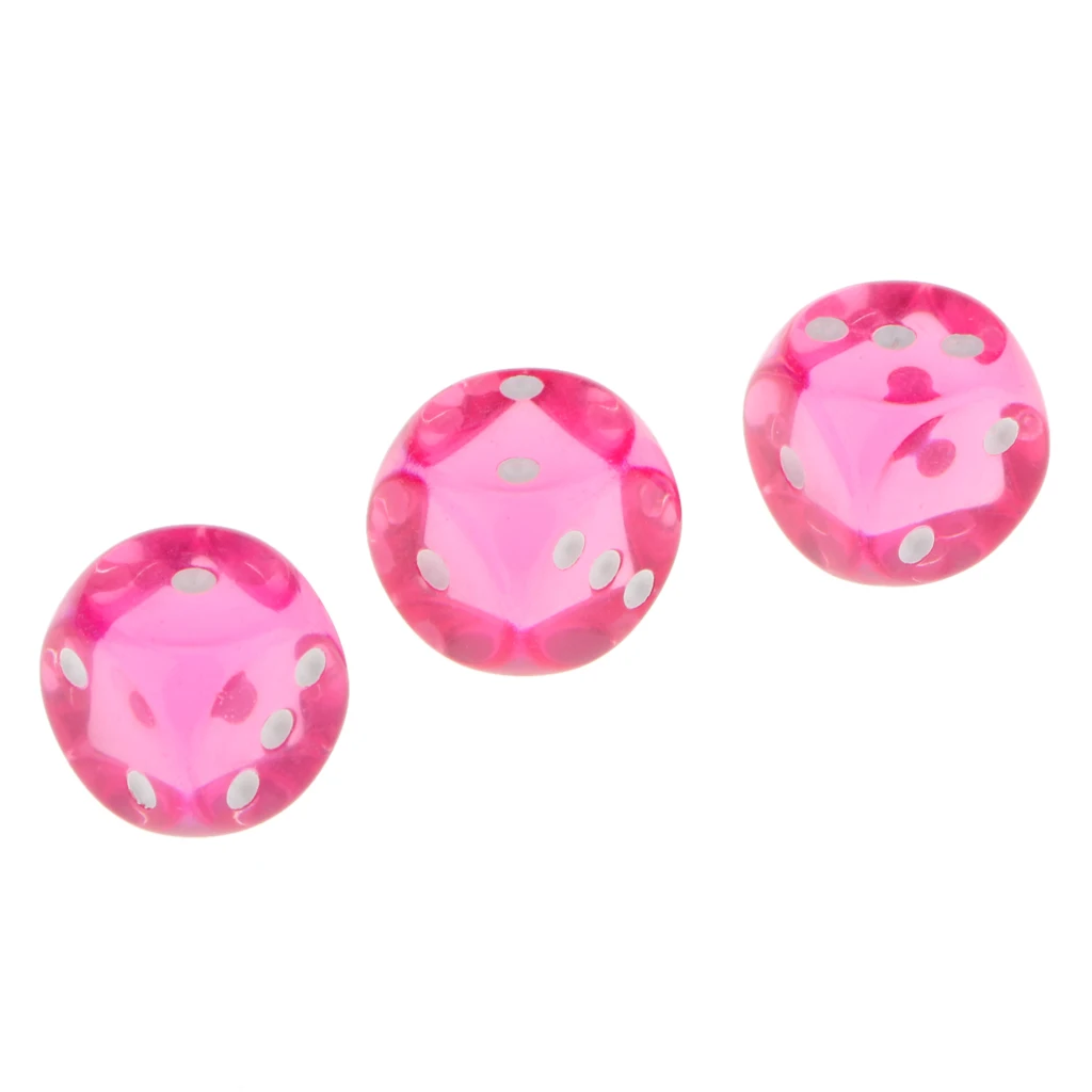 10Pcs 6 Sided D6 Dices Rose Red Transparent 16mm D3 Dice Round Corner