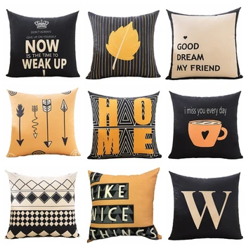 

Cushion Cover 40x40cm Yellow Patterned Pillows Decor Home Polyester Pillowcase Black Pillow Covers