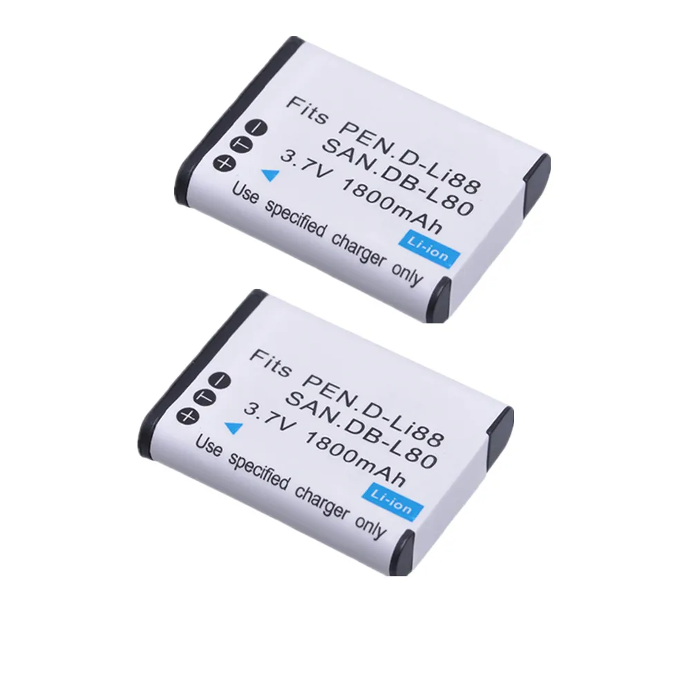 1800Mah D-Li88 Dli88 Db-L80 Dbl80 Li-Ion Batteria Per Pentax Optio H90 P70 P80 W90 Ws80 E Sanyo Xacti Vpc-Dmx-Cg11 Vp Telecamere