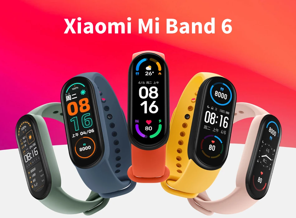 Global Version Xiaomi Mi Band 6 AMOLED Screen Blood Oxygen Fitness Traker Heart Rate 5ATM Waterproof Smart Band 5 Color Bracelet