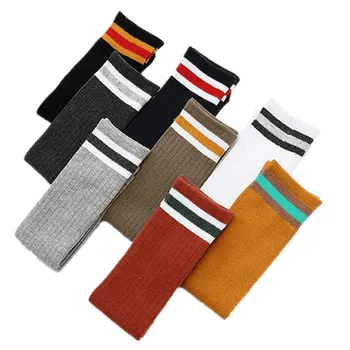 

2020 New Children Kids Knee High Striped Stockings Rainbow Cotton Mid Tube Socks Elastic Soft Socks Toddler Infant Socks 3-8Y
