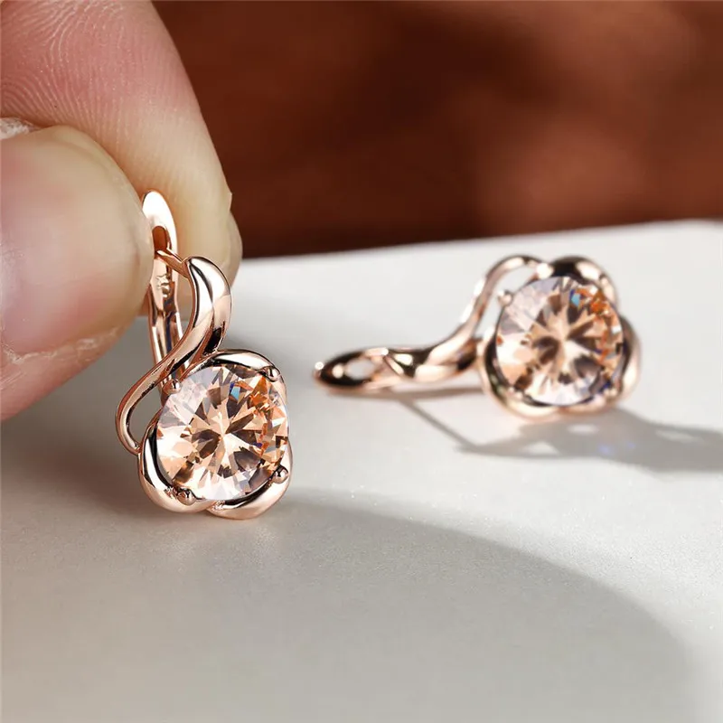 Mystic Rainbow Zircon Flower Earrings Multicolor Crystal Round Stone Hoop Earrings Rose Gold Color Engagement Earrings For Women