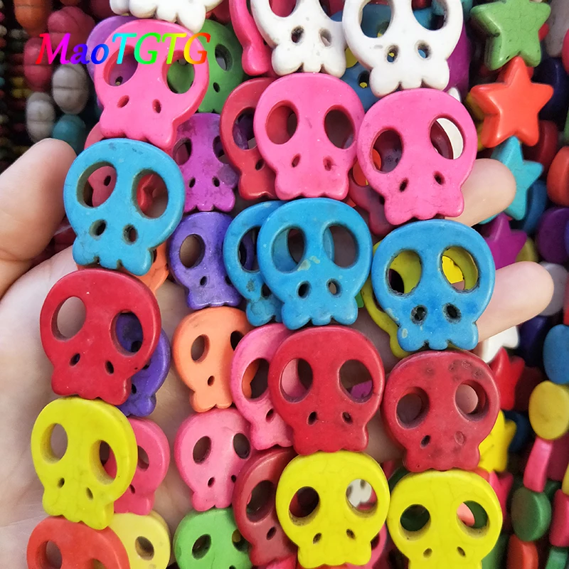 

Wholesale Colorful Skull Turquoises Beads For Jewelry Making Bracelet Necklace Mixcolor Tophus Loose Beads Jewelry Making Bangle