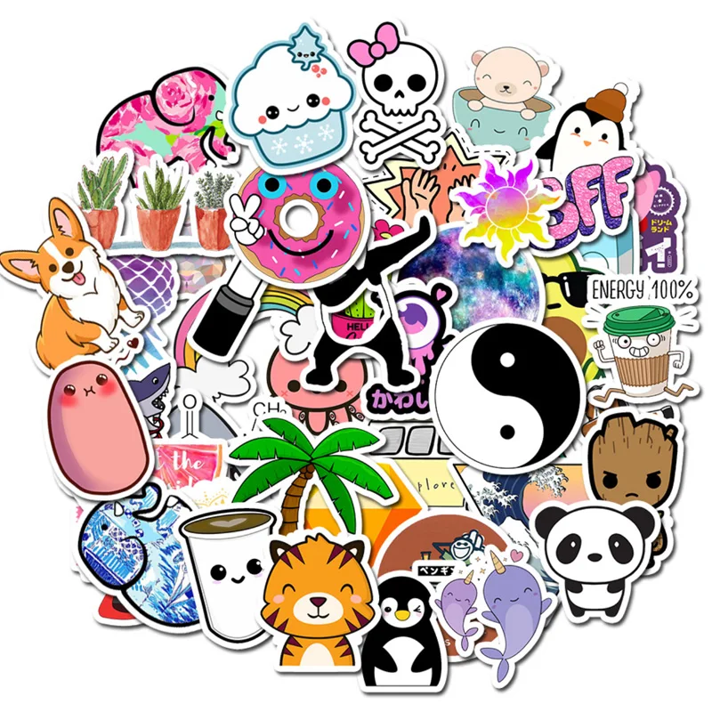 

50 PCS Stickers Anime Icon Animal Cute Decals Sticker Gifts for Children to Laptop Suitcase Guitar Fridge Bicycle Car