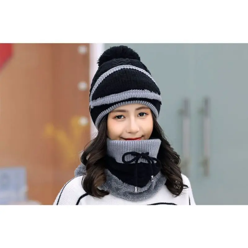 Осенняя и зимняя женская шапка, новая бархатная Толстая маска, защита ушей, теплая ветрозащитная вязаная шерстяная шапка
