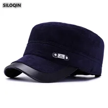 SILOQIN/зимняя мужская кепка на плоской подошве, новые модные вельветовые Теплые армейские кепки, регулируемые размеры, теплые наушники, брендовая бейсболка для папы