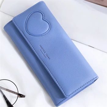 

Fashion 2019 Women Heart Clasp Hasp Long Wallet Three Fold Lady Purse Change Clutch Money Phone Case Card Holder Female