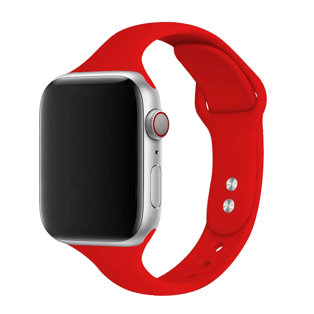 china red 25 Тонкий ремешок для apple watch 38 мм 40 мм iwatch 5 4 3 band 44 мм 42 мм correa Узкий Тонкий силиконовый браслет apple watch 5 band 4 - Цвет ремешка: china red 25