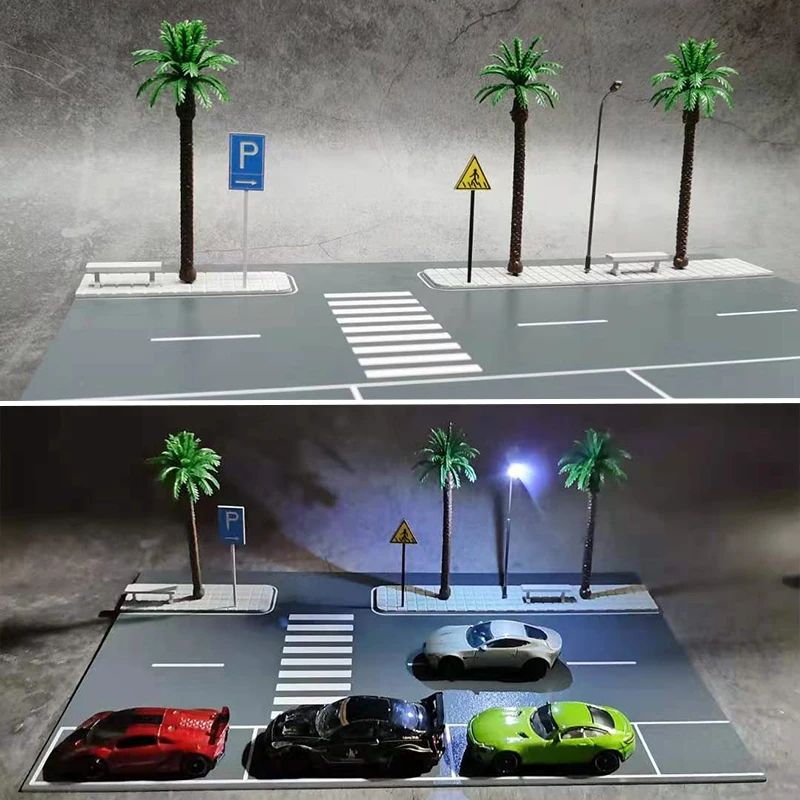 

Diorama 1/64 Model Car LED Lighting Roadway Display Scenery Vehicle Parking Lot