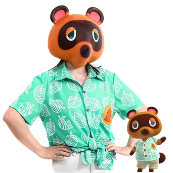 

SNAILIFY Adult Kids Game Animal Crossing Cosplay T Shirt Tom Nook Shirts Costume Raccoon Family Latex Mask Anime Props