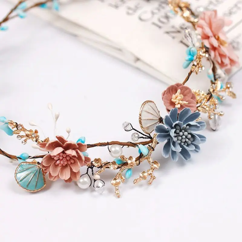

Bridal Tiara DIY Gold Blue Handmade Beaded Baroque Style Women Girls Garland Headband Crown Wedding Hair Accessories Y4QB