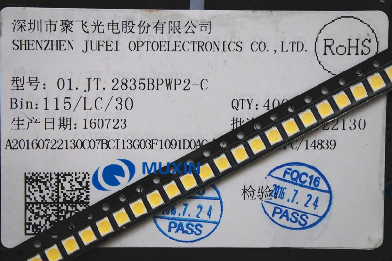 JUFEI LED 4000PCS/LOT backlight 1210 3528 2835 1 W 3 V 107LM Cool white Backlight LCD for TV Application 01. JT.2835BPWP2-C | Лампы и