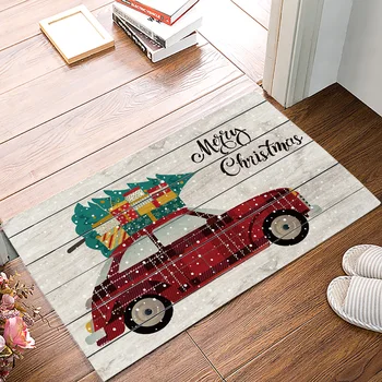 

Merry Christmas The Car with The Christmas Tree The Wood Texture DoorMat Outdoor Indoor Bathroom Rug