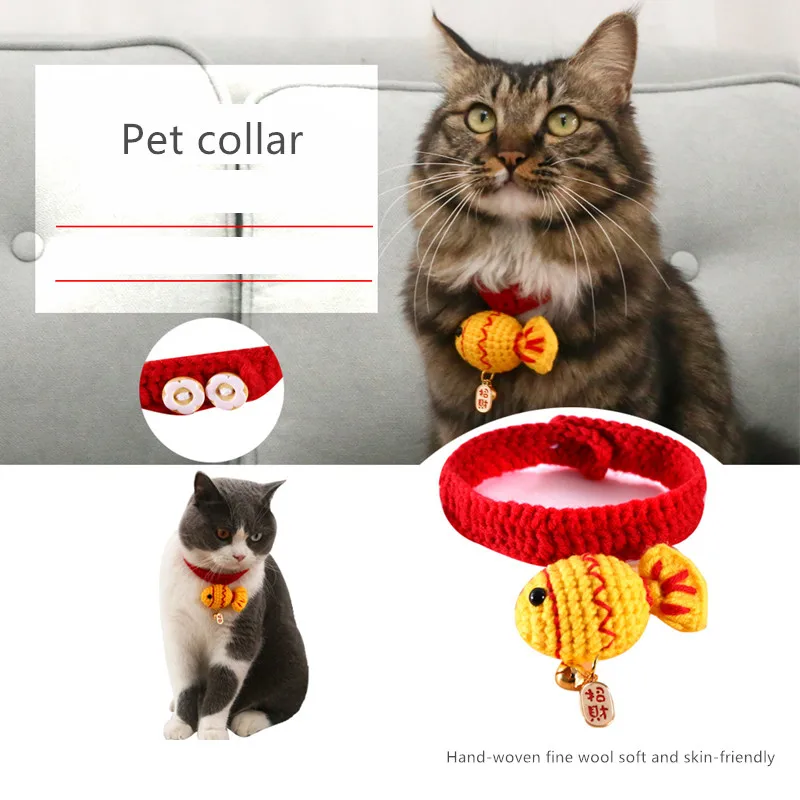 

Cute Knitted Cats Collar Manual Crochet Small Dogs Bandana Cartoon Fish Kitten Necklace Scarf Pets Accessories Puppy Gift