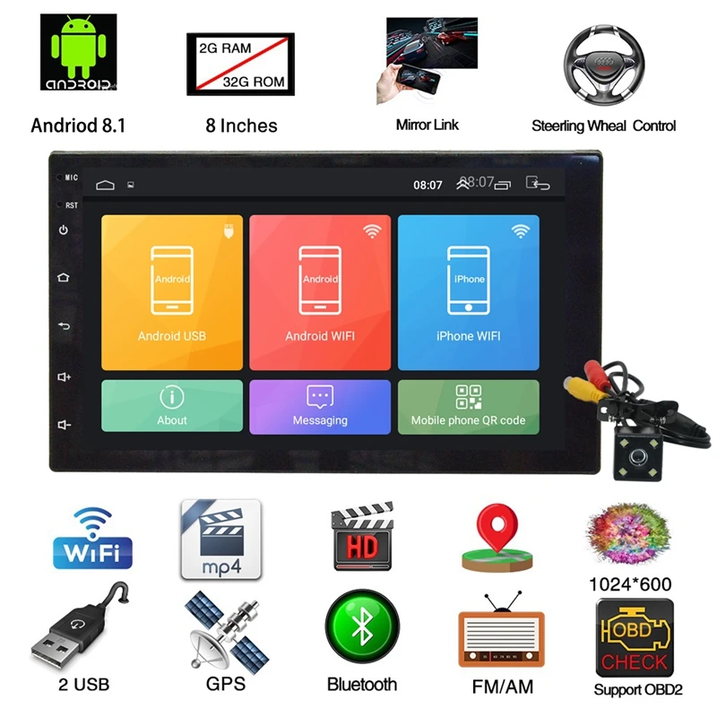 1 Din автомагнитола 7 дюймов Hd Автомобильный Mp5 мультимедийный плеер Android 8,1 автомагнитола Gps навигация wifi Bluetooth плеер wifi+ 1G+ 16G