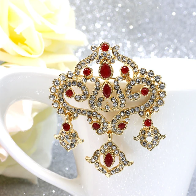 Sunspicems Big Crystal Flower Women Brooch Pins Arabic Style Jewelry  Rhinestone Caftan Brooches broches Bridal Wedding Bijoux