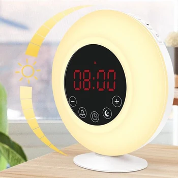 

Wake Up Light Sunrise Alarm Clock Radio Dual Alarm 3 Natural Sounds, AM/FM Radio, Snooze Function and Bedside Lamp