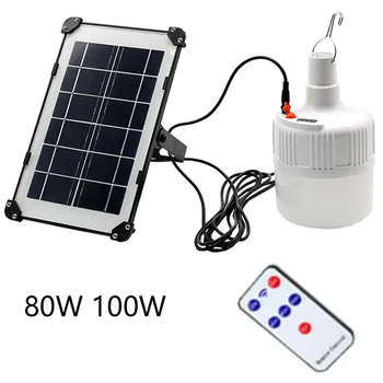 

100W 80W LED Solar Panel Camping Emergency Light Bulb Remote Control Garden Yard Security light 18650 USB Rechargeable Tent Lamp