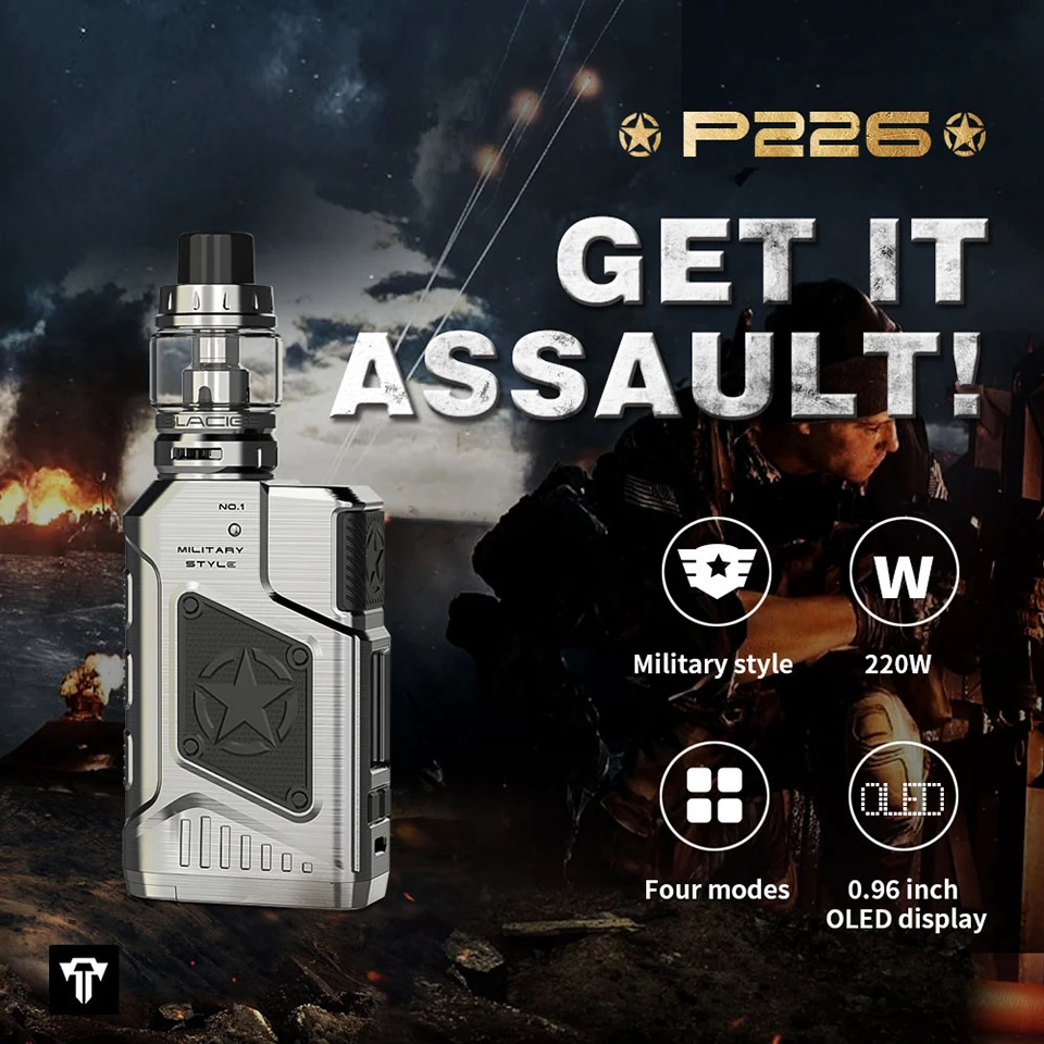 Оригинал TESLA P226 vape box kit 220 Вт с 096 дюймов OLED экран и 0.18ohm коробка разматывателя Mod