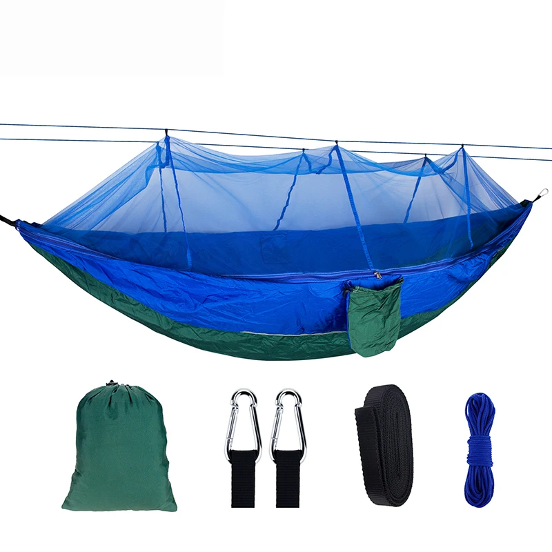Dark green Blue Гамак с москитной сеткой камуфляж спальный Открытый Портативный Сад взрослых путешествия Парашют Ткань Кемпинг качели гамак палатка - Цвет: Dark green Blue