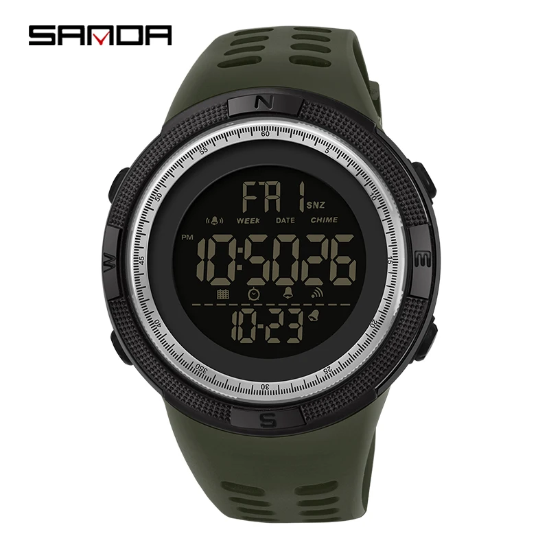 SANDA Новые G стильные мужские военные наручные часы, повседневные цифровые спортивные часы с хронографом и будильником, водонепроницаемые кварцевые часы - Цвет: Зеленый