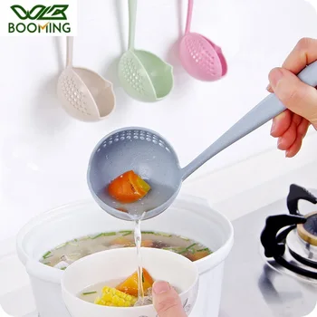 

WBBOOMING Kitchen Accessories Cooking Shovels 2 In 1 Long Handle Melon Scoop Plastic Spoon Colander Soup Vegetable Strainer Tool