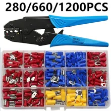 280/660/1200PCS Assorted Spade Terminals Insulated Cable Connector Electrical Wire Crimp Butt Ring Fork Set Ring Lugs Rolled Kit
