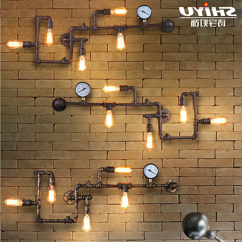 

Steam Punk Loft Industrial Iron Rust Water Pipe Retro Wall Lamp Sconce Wall Lights E27 Led For Living Room Bedroom Bar Cafe Bed