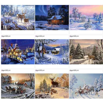 

Diamond Painting 5D Full Square/Round Drill Deer Horse House Tree Snow Scene Daimond Embroidery Painting Cross Stitch Pic Z904