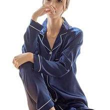 Sleepwear Pijama Suit Two-Piece-Set Silk Womens Plus-Size Female