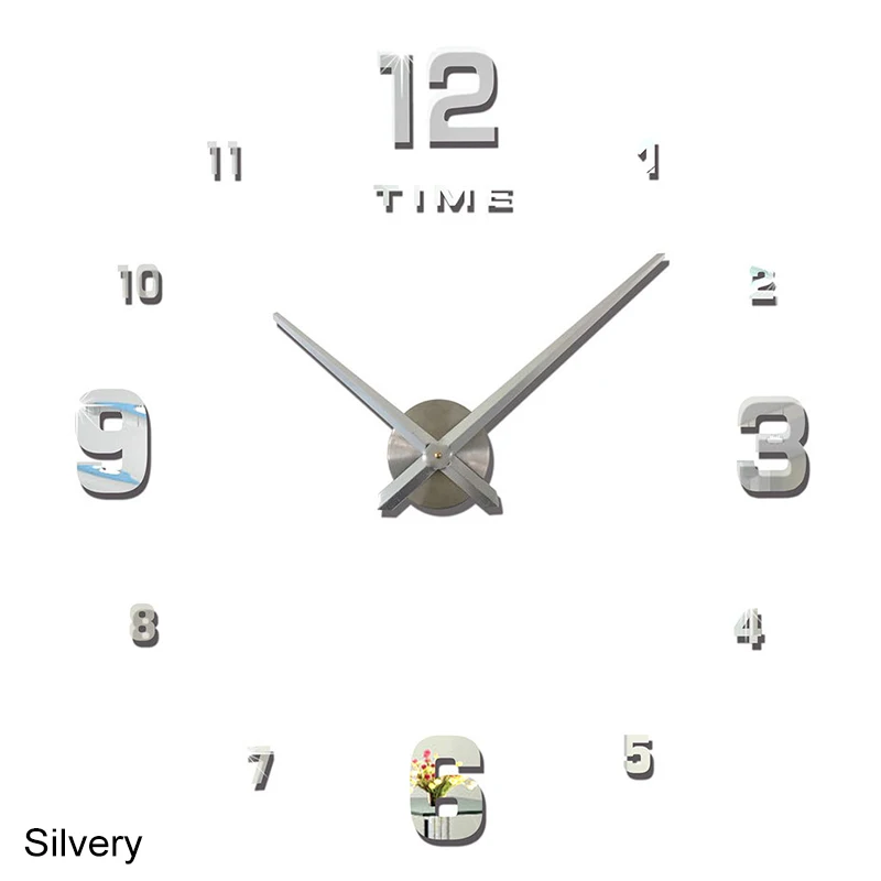 Украшение для гостиной кварцевые часы акриловые зеркальные наклейки Европейский стиль немой 1 шт. цифровые 3D настоящие настенные часы - Цвет: Silvery