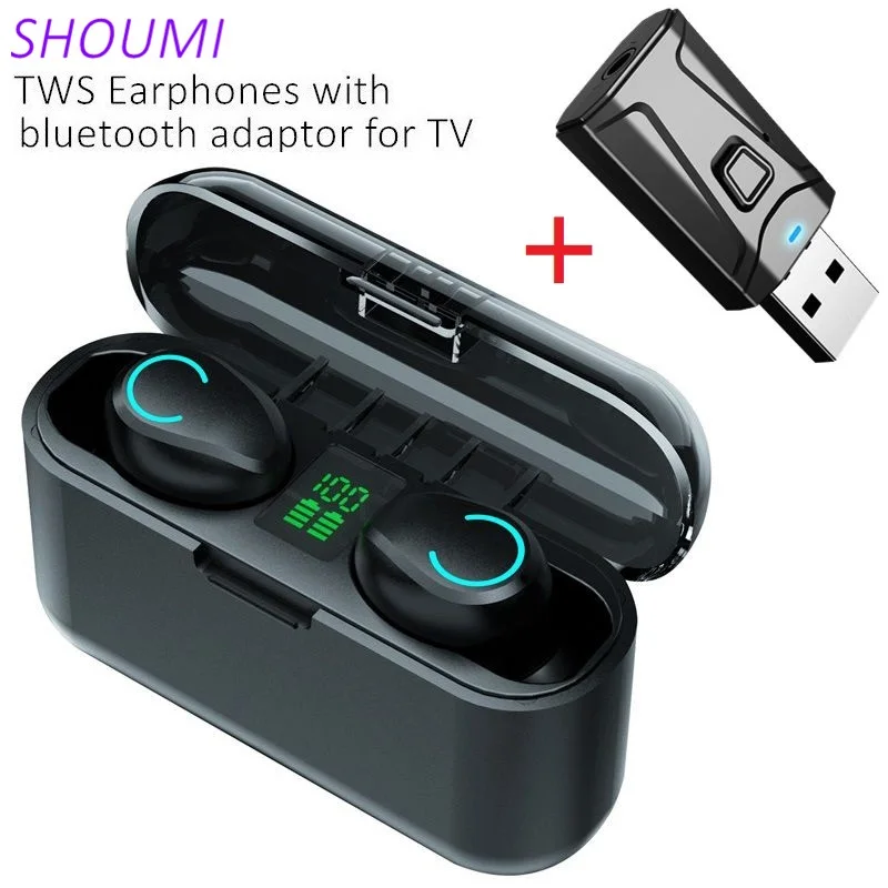 TWS Earbuds Wireless Stereo Waterproof CVC Noise Reduction Headsets with Mic Charge Bin Bluetooth Adaptor Earphone for TV Phone best pc headset