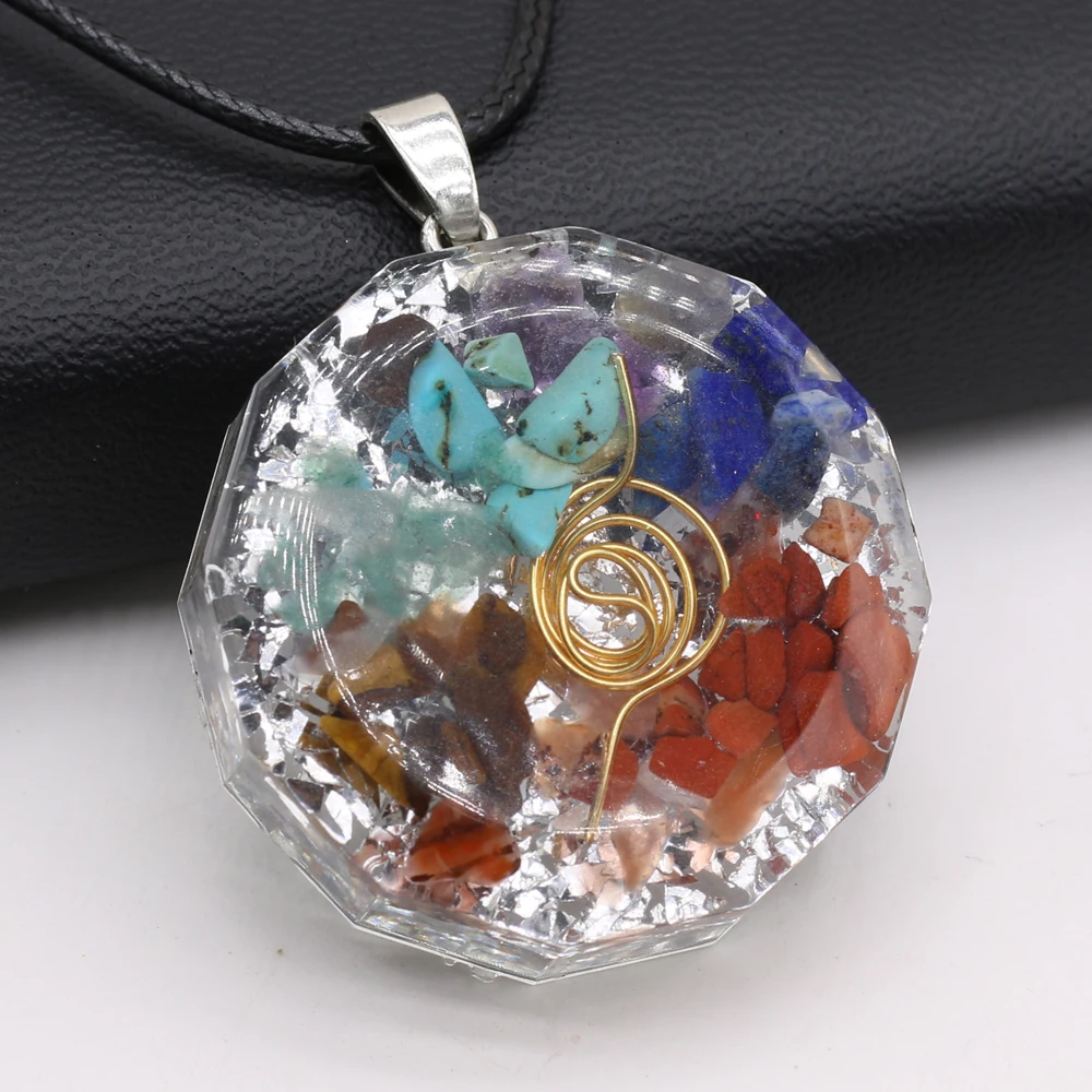 6PCS Wholesale Natural Stone 7 Chakra Irregular Shape Pendant Necklace Crafts For Woman Jewelry MakingDIY Necklace Charm Gift