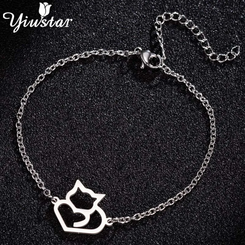 Yiustar полый браслет из нержавеющей стали с кошкой для женщин модная Очаровательная бижутерия в виде животных браслеты Minnie Браслеты Детские Браслеты mujer