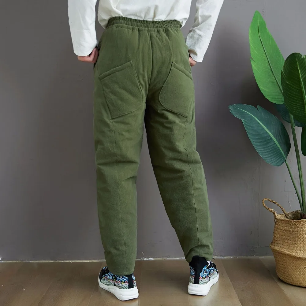 LZJN 2019 Winter Warm Men Thick Pants Double Layer Quilted Casual Pockets Male Winter Joggers Drawstring Cotton Linen Trousers (12)