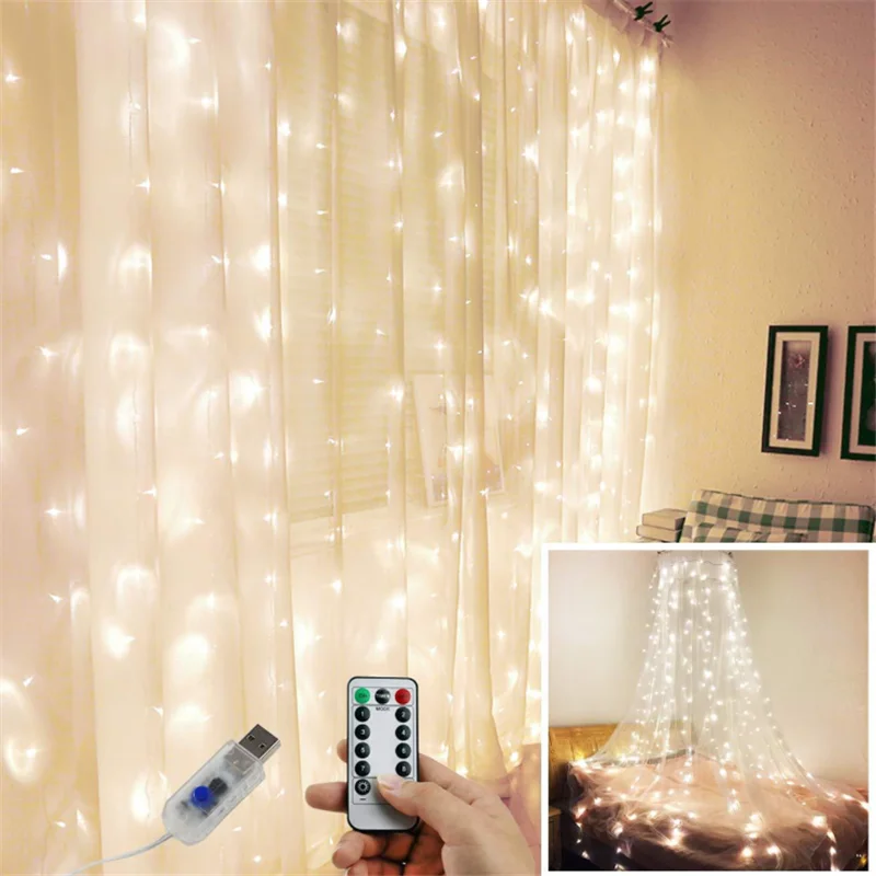 Светодиодный светильник для занавесок с USB пультом дистанционного управления 300 светодиодный светильник для занавесок с медной проволокой, светильник для занавесок, светильник для льда, рождественские украшения для дома