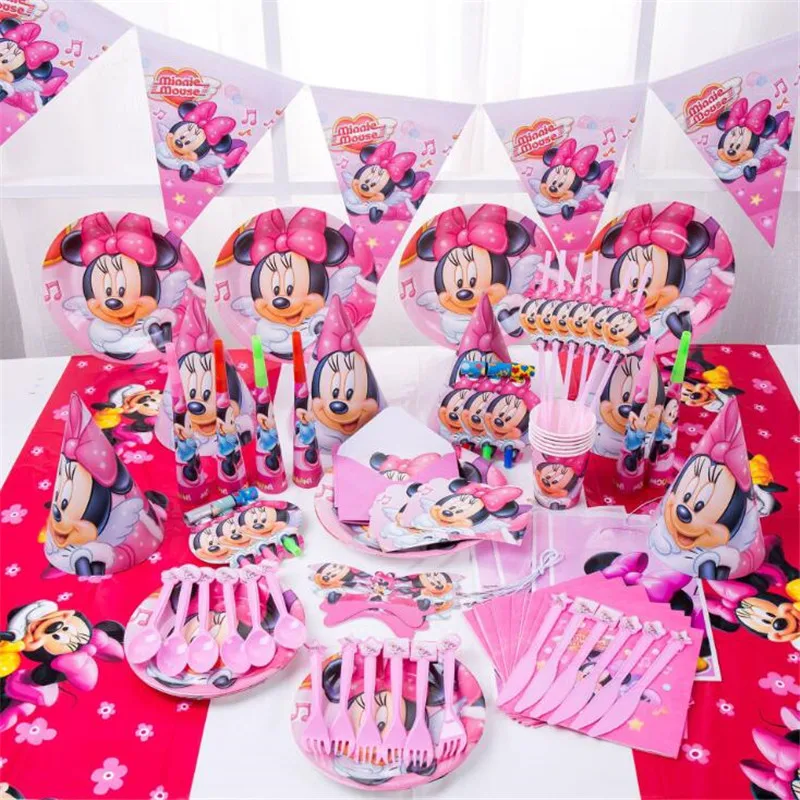 Disney Mickey Mouse Disposable Party Supplies Tableware Set Minnie Birthday Party Decorations Dinner Xmas Kids Girls Party Decor