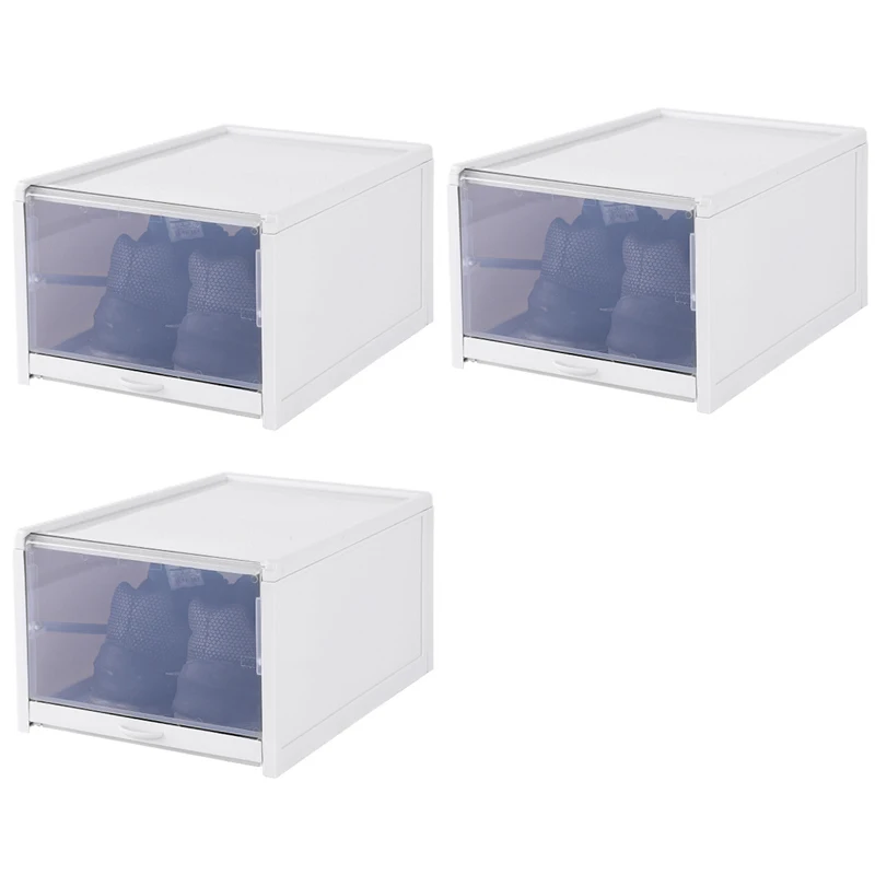 

3 Pack Clear Drawer Plastic Shoe Boxes Organizer Storage Stackable Tidy Box