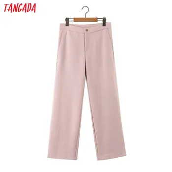

Tangada fashion women pink suit pants trousers pockets buttons office lady pants pantalon 3Z14