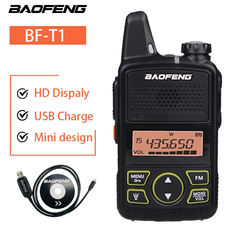 BAOFENG T1 мини рация портативная детская CB Ham радио UHF 400-470mhz 20CH двухстороннее USB FM