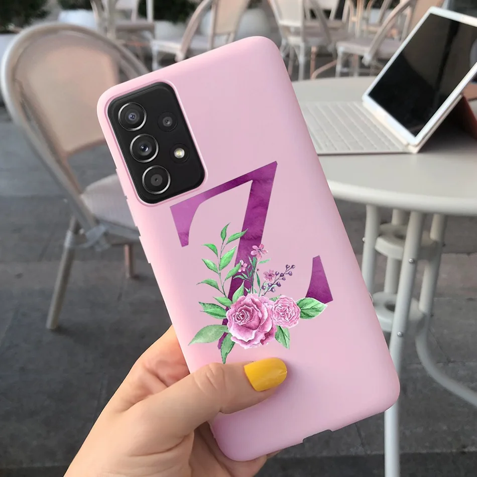 For Samsung Galaxy A52 5G A52S Case Cute Letters Floral Bumper Soft Silicone Back Cover For Samsung A52 Coque Galaxy A52 Funda phone purse Cases & Covers