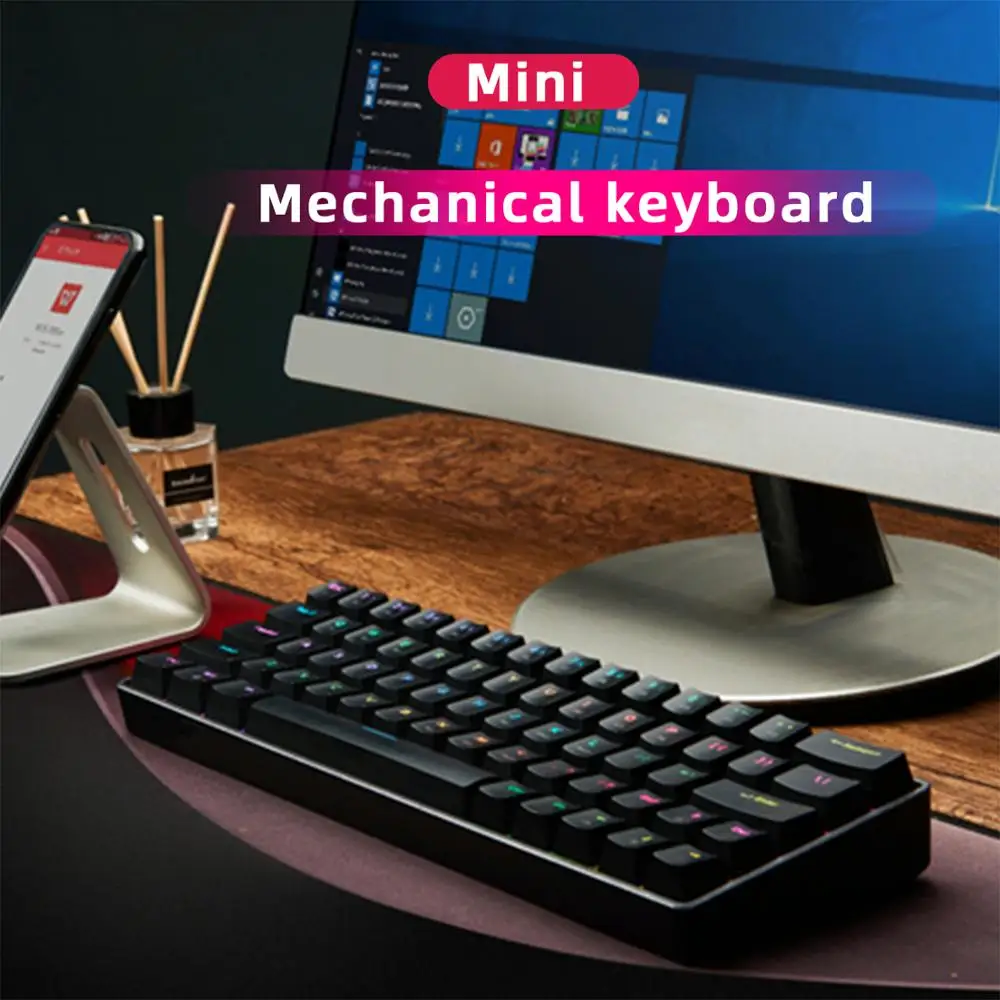 Motospeed gaming keyboard mechanical Wired 60% Mini Backlit Red switch 61 Keycaps Russian For Desktop | Компьютеры и офис