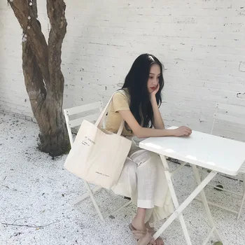 

New thin canvas bag simple letter shoulder large capacity Korean style simple bag shopping bag handbag