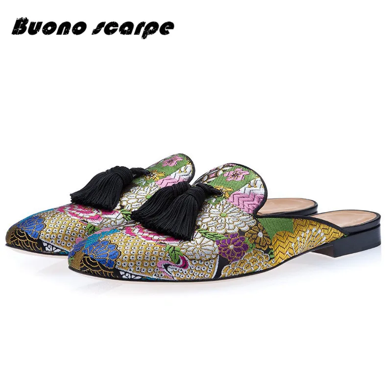 Buonoscarpe 2019 новые джинсовые мужские шелковые Тапочки ручной работы с узором пейсли