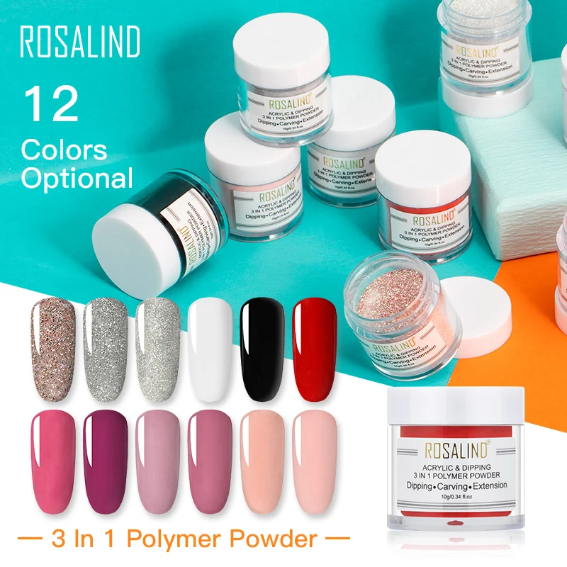 

ROSALIND 12 Color 3 in 1 Acrylic Infiltrating Powder Nail Polish Nail Art Decoration Crystal Manicure Set Kit Nail Accesorries