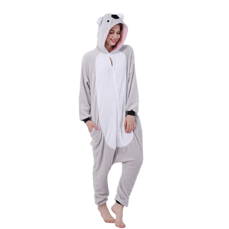 

Cute Cartoon Kigurumi Gray Koala Pajamas Long Sleeve Hooded Onesie Adult Women Animal Halloween Christmas Sleepwear