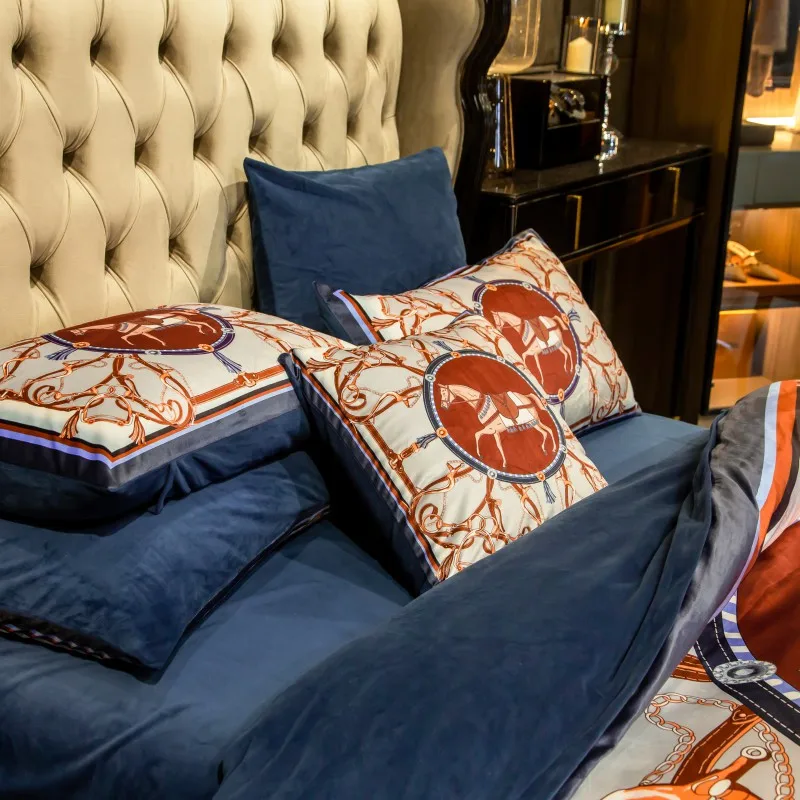 4/6 шт. queen king size постельное бельё супер мягкие бархатный Хрустальный Комплект постельного белья, Комплект постельного белья Кровать лошадь льняные наволочки для подушек